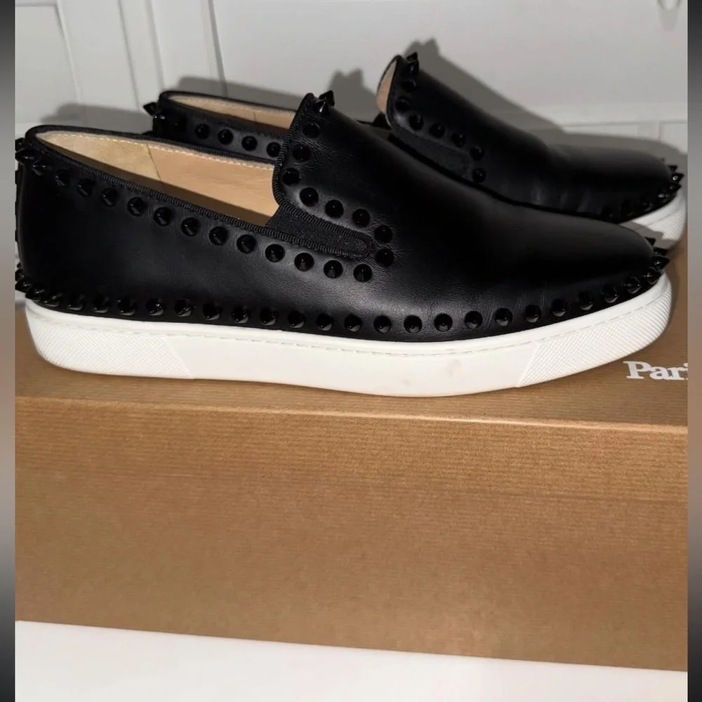 Christian Louboutin Black Studded Slip-Ons studded - Picture 2 of 6